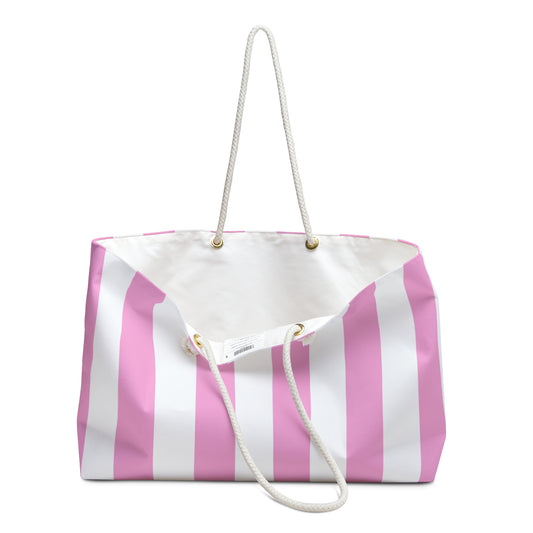 Preppy Pink Cabana Stripe Weekender Travel Tote Bag Baby Diaper Bag Pickleball Bag