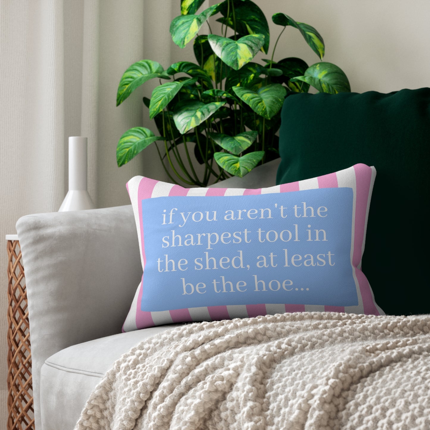 Sharpest Tool Lumbar Pillow, Preppy Pink Throw Pillow, Fun Hostess Gift