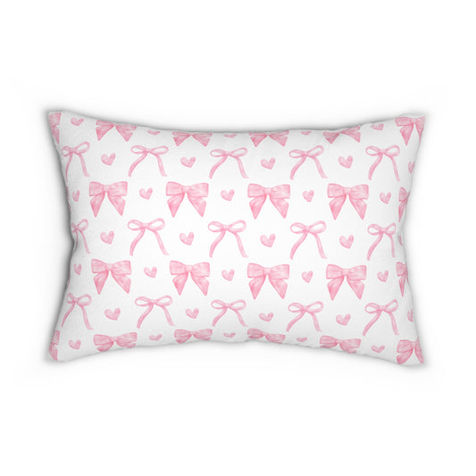 Preppy Pink Bow Coquette Lumbar Pillow, Decorative Cushion for Home, Dorm Room Decor, Unique Home Accent, Baby Pillow