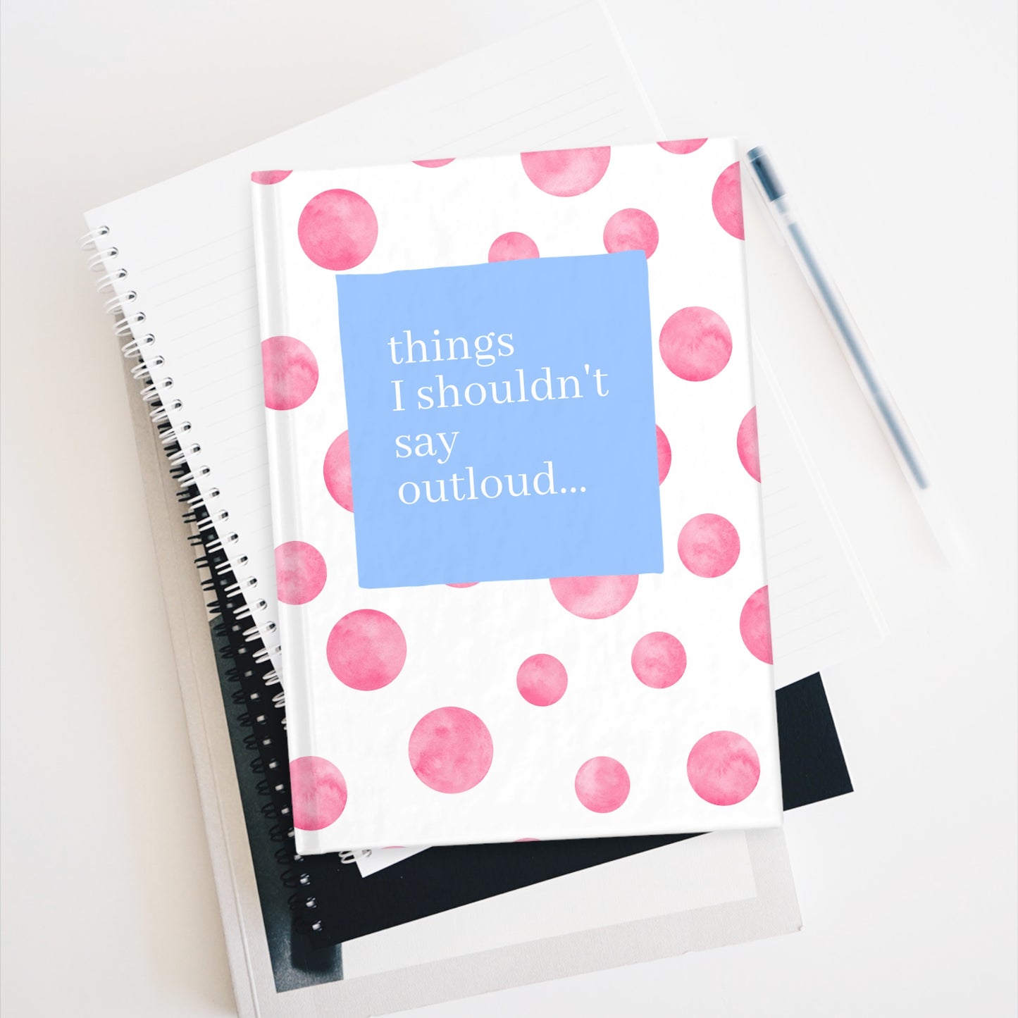 Whimsical Polka Dot Journal - Things I Shouldn't Say Outloud, Cute Notebook, Fun Gift, Writing Journal, Daily Diary, Pink Stationery