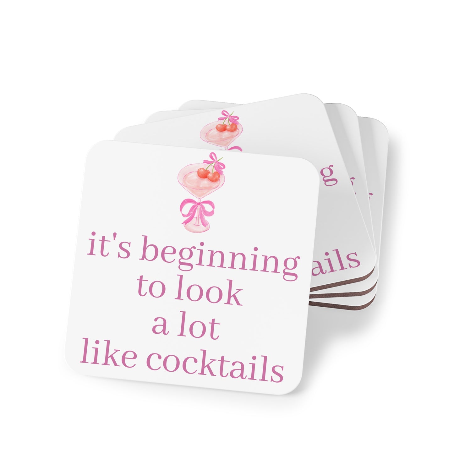 Beginning To Look A Lot Like Cocktails Coasters - Fun Drinkware Accessories for Parties, Home Bars, Holiday Decor, Gift Ideas