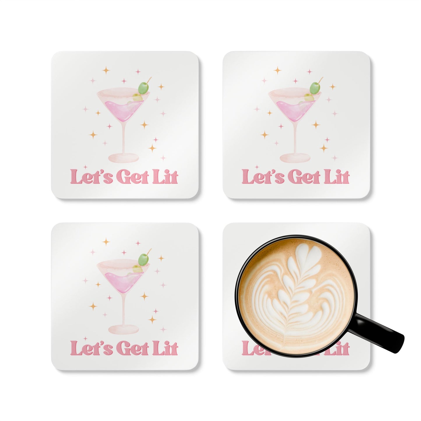 Coaster Set, Let's Get Lit Preppy Martini, Funny Housewarming Hostess Gift, Southern Christmas, Barware, Drinkware