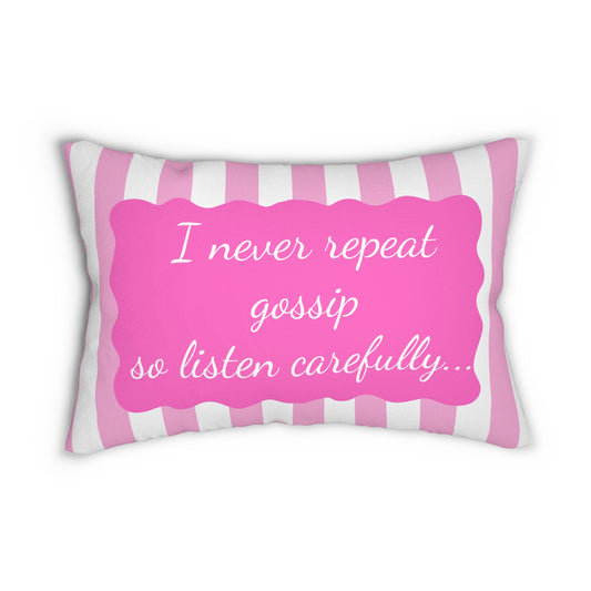 I never repeat gossip Pink Cabana Striped Lumbar Pillow, Preppy Pink Throw Pillow, Fun Hostess Gift