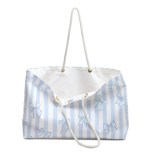 Baby Blue Coquette Bow Weekender Travel Tote Bag Diaper Bag Baby Bag Pickleball Bag Travel Gift