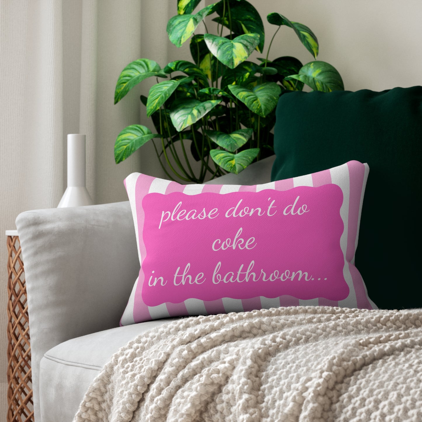 Please Don't Pink Cabana Striped Lumbar Pillow, Preppy Pink Throw Pillow, Fun Hostess Gift