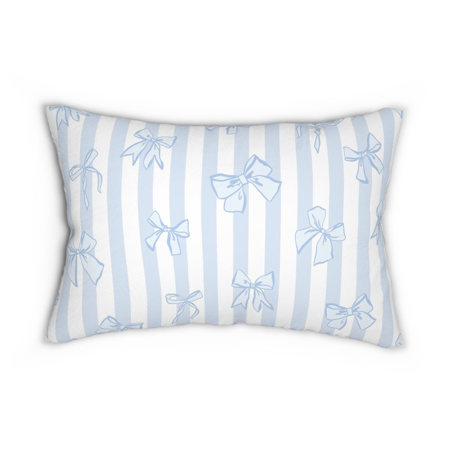 Preppy Blue Bow Coquette Lumbar Pillow, Decorative Cushion for Home, Dorm Room Decor, Unique Home Accent