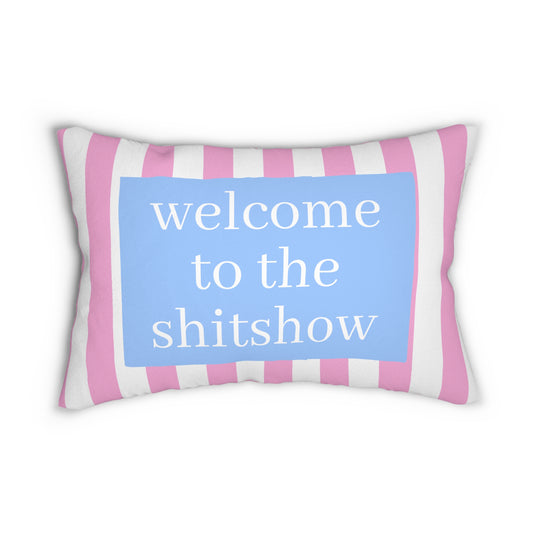 Welcome To The Shitshow Lumbar Pillow, Preppy Pink Throw Pillow, Fun Hostess Gift