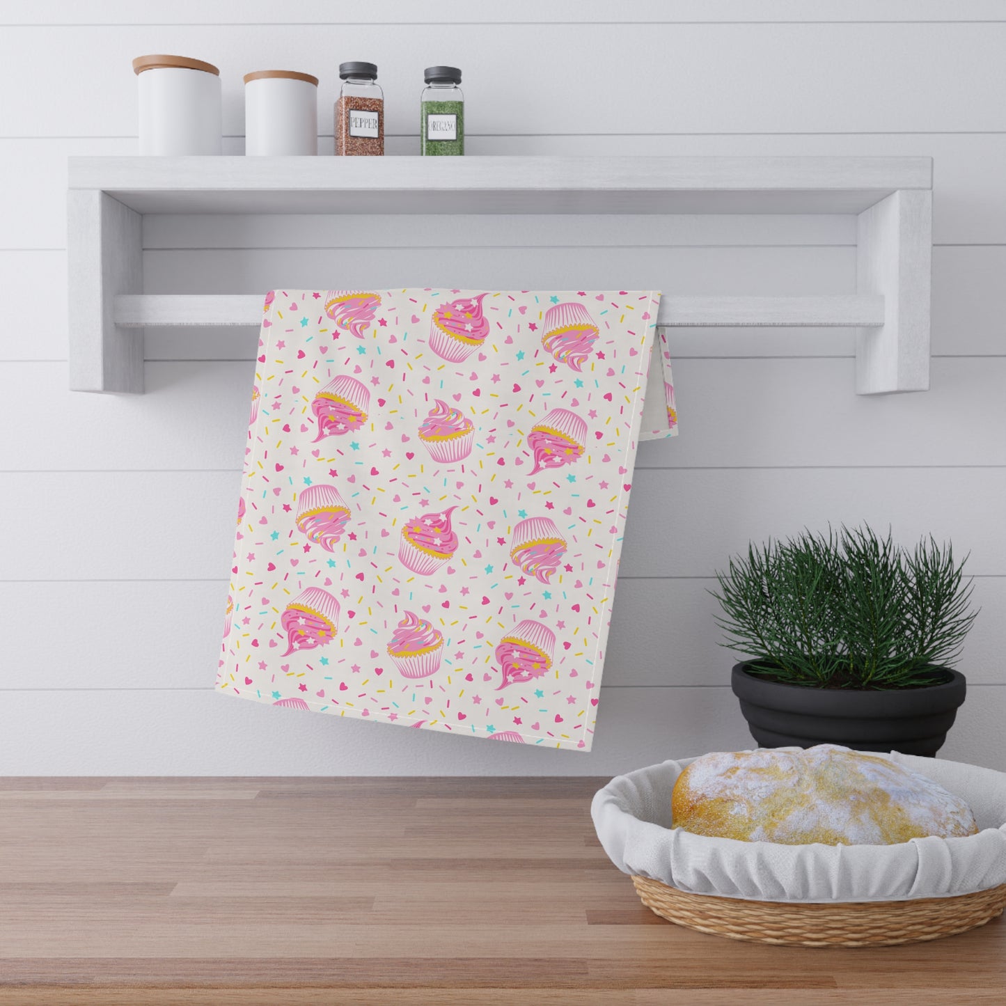 Preppy Pink Sprinkle Cupcake Kitchen Tea Towel Baker Hostess Party Gift