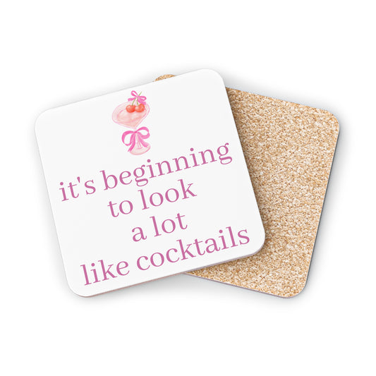 Beginning To Look A Lot Like Cocktails Coasters - Fun Drinkware Accessories for Parties, Home Bars, Holiday Decor, Gift Ideas