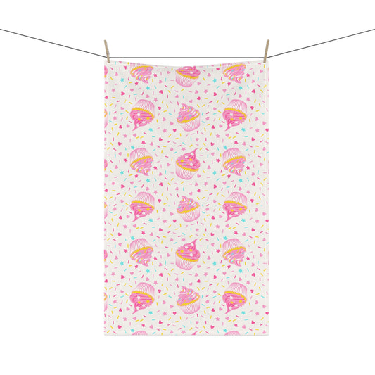 Preppy Pink Sprinkle Cupcake Kitchen Tea Towel Baker Hostess Party Gift