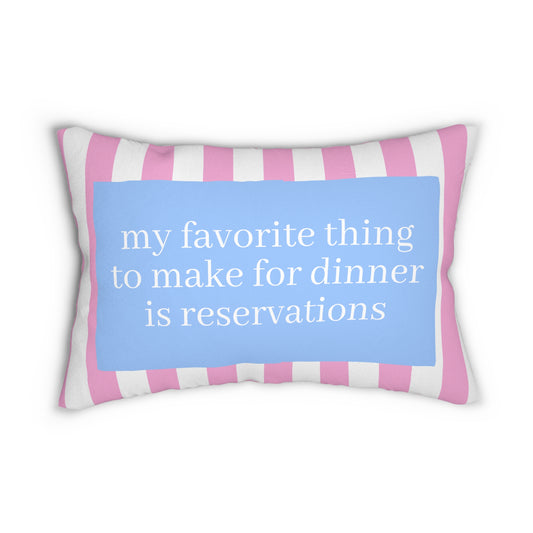 Reservations Lumbar Pillow, Preppy Pink Throw Pillow, Fun Hostess Gift