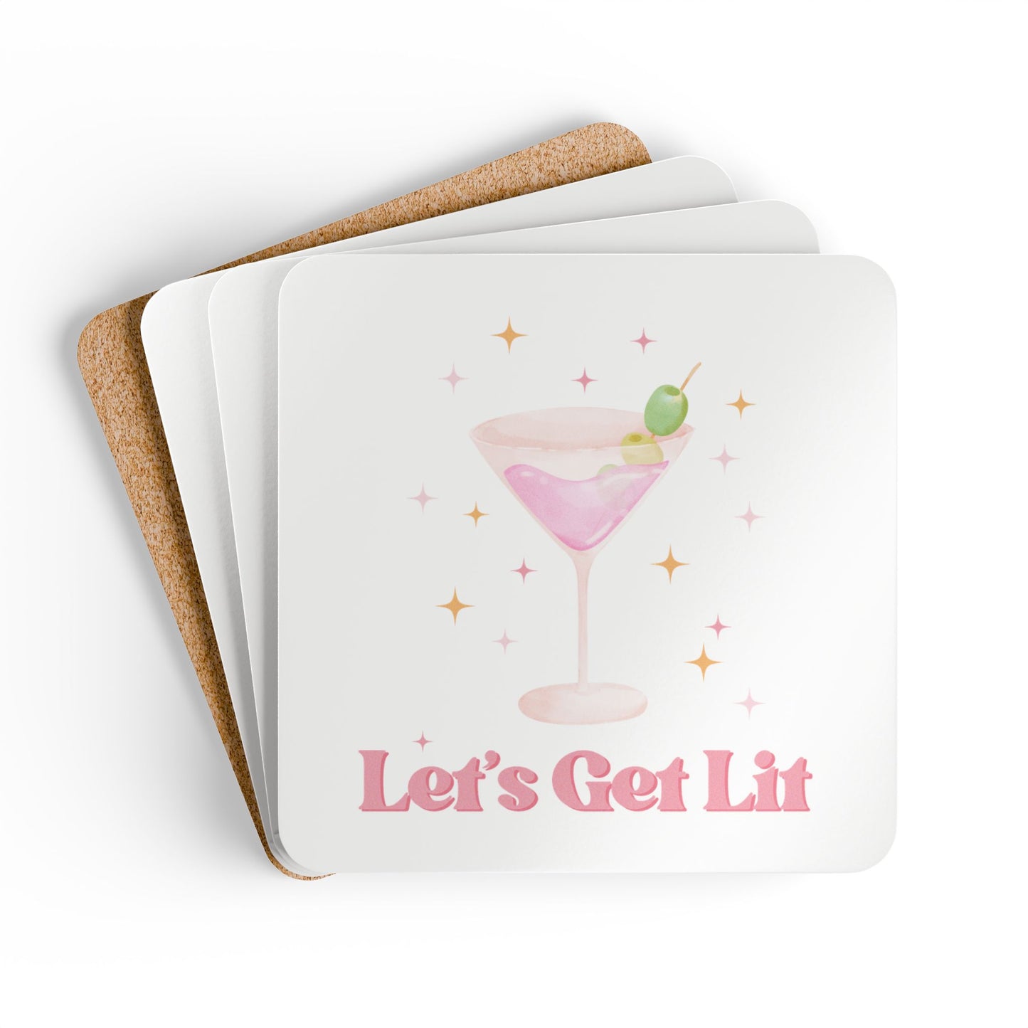 Coaster Set, Let's Get Lit Preppy Martini, Funny Housewarming Hostess Gift, Southern Christmas, Barware, Drinkware