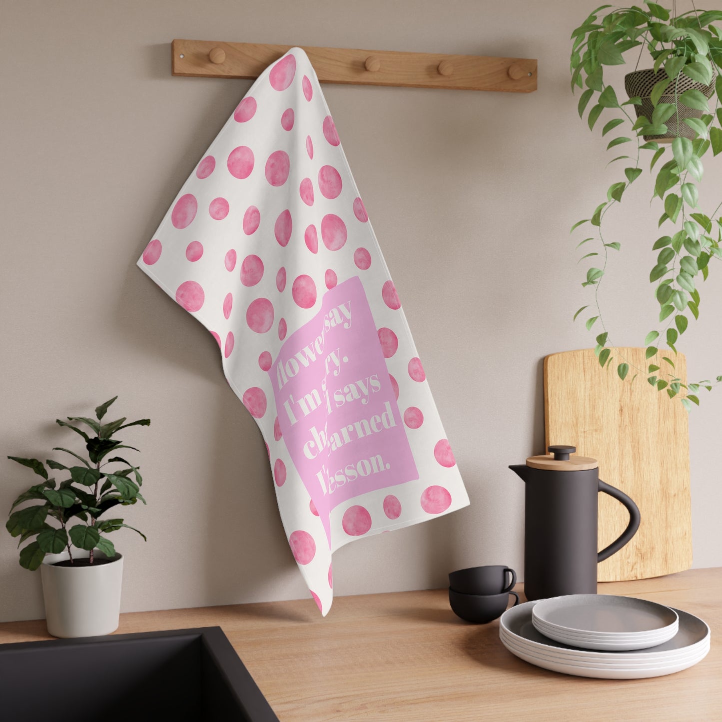 Flowers Say I'm Sorry Pink Preppy Kitchen Tea Towel Funny Hostess Gift