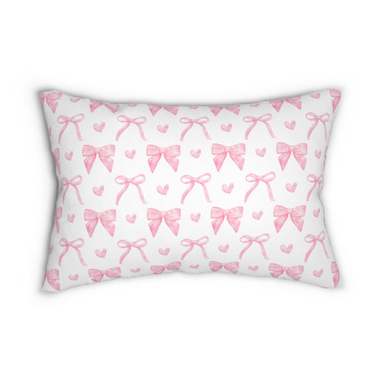 Preppy Pink Bow Coquette Lumbar Pillow, Decorative Cushion for Home, Dorm Room Decor, Unique Home Accent, Baby Pillow
